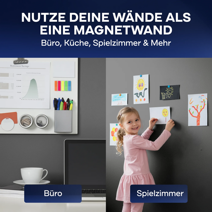 Mit dem plid Magnetfarbe-Anstreichset verwandelst du jede Wand in Büro, Küche oder Spielzimmer in eine praktische Magnetwand - für Notizen, Tassen oder Kinderzeichnungen.