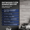 Infografik auf Deutsch zu Magnetfarbe von plid: haftstark & überstreichbar, gebrauchsfertig für Wände, Türen und Möbel. Deckt 5,2 m²/l, trocknet in 4-6 Std. - ideal für kreative magnetische Flächen in Anthrazit!.