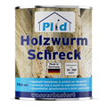 Eine 750-ml-Dose plid Plid Holzwurm Schreck - Effektiver Schutz vor Holzwürmer und Neubefall, ein wasserbasierter Holzschutz made in Germany, mit holzbezogenem Etikett, ideal zur effektiven Holzwurmprävention und -bekämpfung.