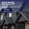 Dunkelgraue moderne Hausdächer mit dem Text: "plid - Deine Marke für Qualität. Vertrau auf Plid Wetterschutz Holzfarbe - deckend & wetterfest für innen & außen. 100.000+ zufriedene Kunden.