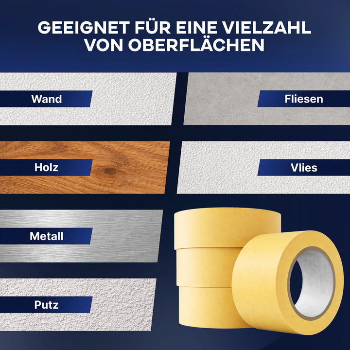 Abbildung: Plid Goldband Malerkrepp von PLID Shop für exakte Farbkanten auf Wand, Fliesen, Holz, Vlies, Metall &amp; Putz. Perfekt geeignet für verschiedene Oberflächen - garantiert saubere Linien beim Streichen.