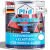 Eine Plid Farbdose mit der Aufschrift Plid Wetterschutz Holzfarbe - deckend & wetterfest für innen & außen, made in Germany. Eigenschaften: atmungsaktiv, elastisch, wetterfest, auf Wasserbasis; für Holz im Innen- und Außenbereich; deckt 7-8 m².