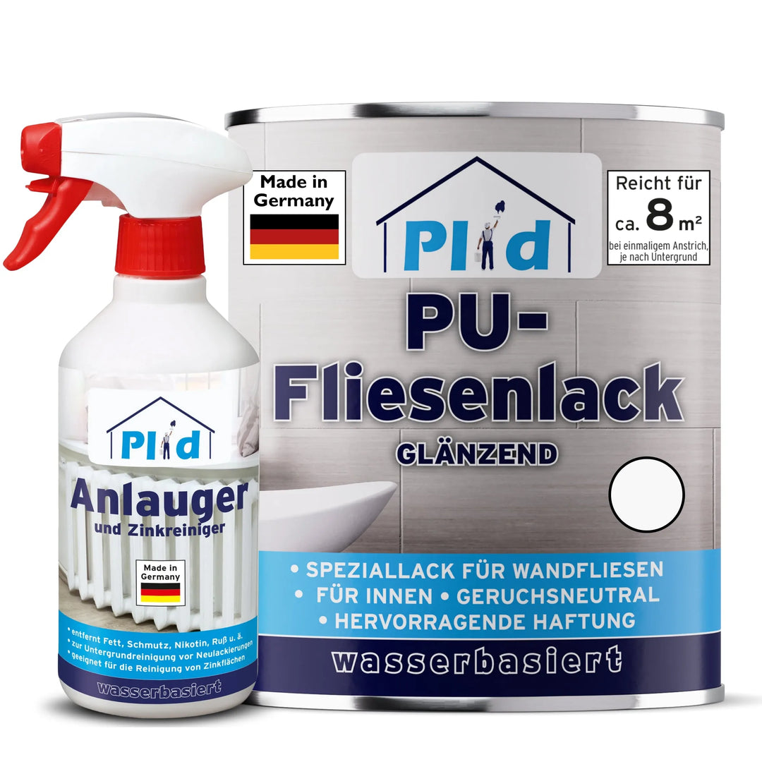 Der plid PU-Fliesenlack mit Anlauger, Made in Germany, eignet sich perfekt für die Renovierung von Bad- und Küchenfliesen - eine effektive Kombinationslösung aus Fliesenreinigung und Beschichtung.