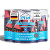 Drei Dosen plid Wetterschutz Holzfarbe mit blauen Etiketten mit roten Häusern, deutschem Text und einem "Made in Germany"-Aufkleber. Die seidenmatte Farbe ist deckend & wetterfest für innen & außen und bietet Langzeitschutz.