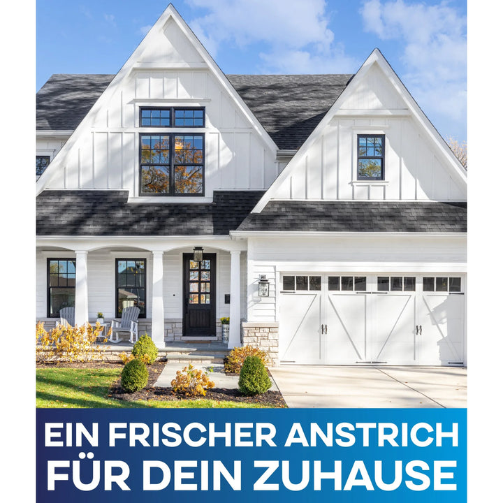 Verleihen Sie Ihrem Zuhause einen frischen Look mit plid Fassadenfarbe - Anstreichset. Ideal für Innenanstrich sowie Putz- und Betonflächen. Der Text auf Deutsch: Ein frischer Anstrich für dein Zuhause.