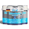Drei Dosen plid Betonfarbe für Böden & Wände - abriebfest & wetterbeständig - sind abgebildet. Die Etiketten heben Deckkraft, Haltbarkeit, Wetterbeständigkeit und "Made in Germany" hervor. Die blauen, weißen und grauen Dosen sind mit deutschem Text versehen.