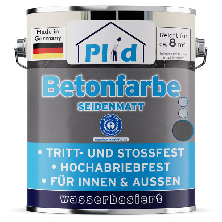 Eine Dose plid Plid Betonfarbe für Böden &amp; Wände - abriebfest &amp; wetterbeständig, wasserbasiert für innen/außen, auch als Sockelfarbe oder Bodenbeschichtung verwendbar; reicht für ca. 8 m².