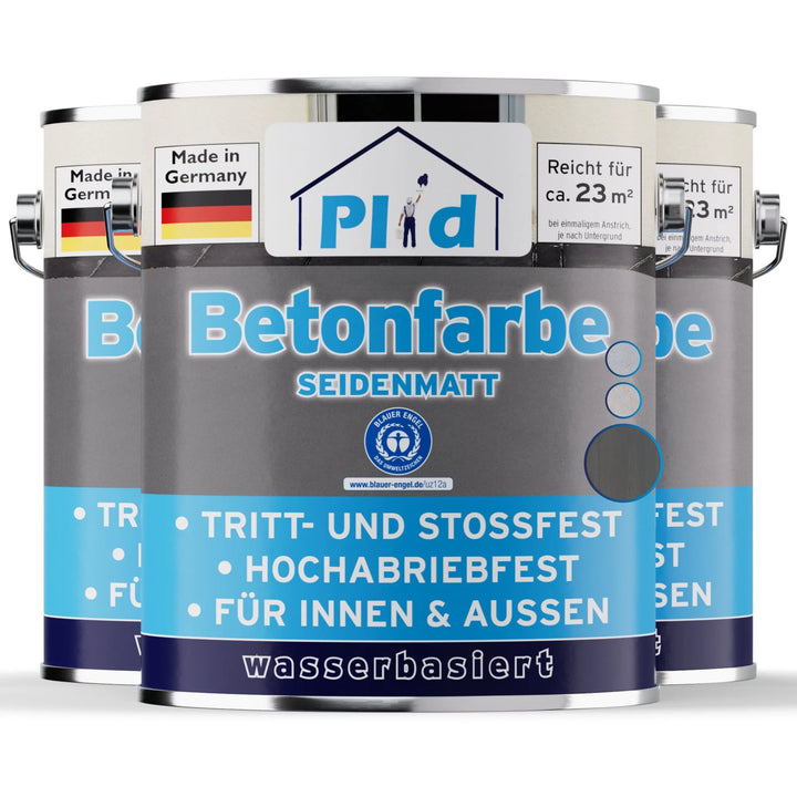 Drei Dosen plid Plid Betonfarbe für Böden &amp; Wände-abriebfest, wetterbeständig, abrieb- und stoßfest, für innen und außen geeignet- made in Germany.