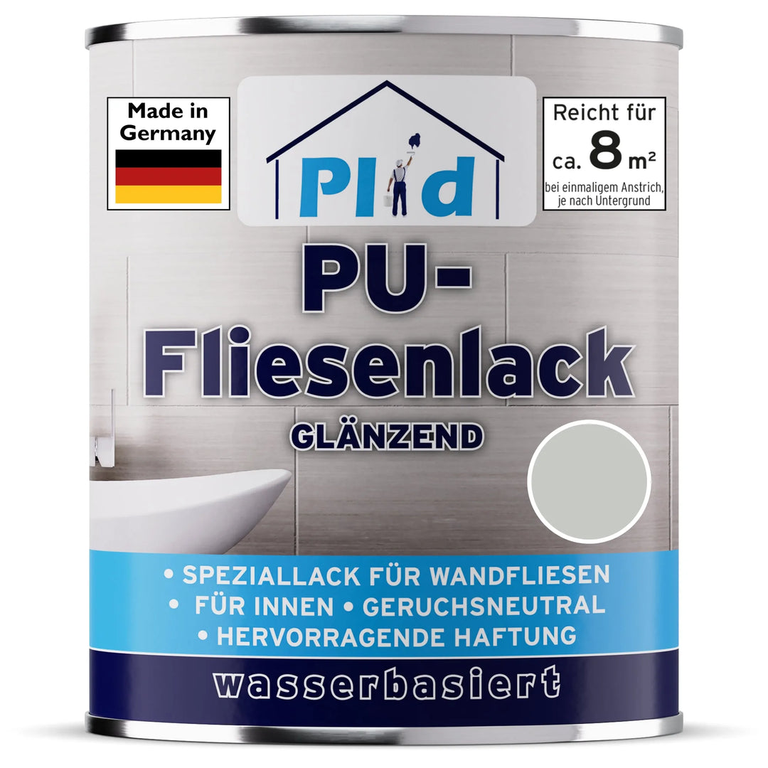 Plid PU-Fliesenlack von plid ist eine glänzende, geruchsneutrale Fliesenfarbe auf Wasserbasis zur Renovierung von Wandfliesen in Bad und Küche. Die in Deutschland hergestellte Farbe deckt ca. 8 m² und ist langlebig und wasserfest - perfekt zum Auffrischen Ihrer Wände.