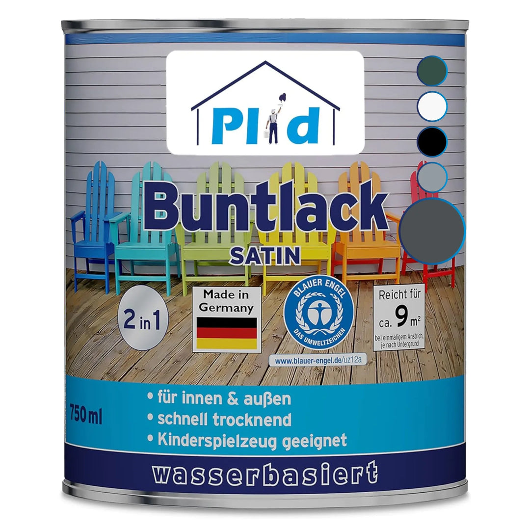Eine Dose plid Plid® Möbellack Innen &amp; Außen - Buntlack für Möbel &amp; Holz, made in Germany; wasserverdünnbar, schnelltrocknend, spielzeugsicher, für innen/außen, deckt bis zu 9 m².
