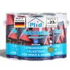 Drei Dosen Plid Wetterschutz Holzfarbe - deckend & wetterfest für innen & außen von plid, blaue Etiketten mit rotem Haus, deutschem Text, Symbolen für Atmungsaktivität, Elastizität, Innen-/Außeneinsatz, Langzeitschutz und einer Made in Germany-Flagge.