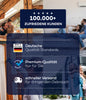 Eine Werbegrafik zeigt glückliche Menschen zu Hause und hebt "100.000+ zufriedene Kunden" hervor. Sie wirbt für den in Deutschland hergestellten plid Nitro-Verdünner - stark & schnell für Lacke & Reinigung mit Premium-Qualität und schnellem Versand für dringenden Bedarf.