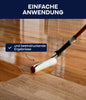 Eine plid Parkettlack Anstreichset glänzend / Satin für Holzböden Walze liefert ein glänzendes Finish auf Holzböden. Oben steht "Einfache Anwendung", auf der Walze: "und beeindruckende Ergebnisse".