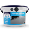 Ein weißer 2,5L plid Flüssigkunststoff Bodenbeschichtung UV-beständig Eimer mit blauem Deckel und Bodenbild-Etikett; deckt 25 m² ab, ist abriebfest, UV- & witterungsbeständig, für innen/außen geeignet.