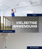 Eine Collage zeigt einen Mann, der mit dem plid Innenfarbe - Streichset eine Decke (Putz), eine vielseitig einsetzbare Betonwand, eine Betonmauer mit Fenster sowie Farbe auf Raufaser-Tapeten - ideal für Wände und Decken - aufträgt.