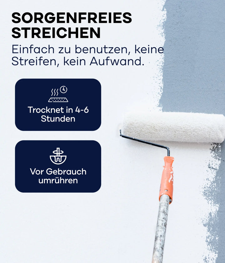 Mit dem Farbroller trägst du plid Polarweiß Wandfarbe - extra weiß &amp; hochdeckend für Innen - streifenfrei und mühelos auf. Trocknet in 4-6 Stunden, vor Gebrauch umrühren!.