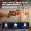 Eine Person taucht einen Pinsel in ein Glas mit Plid Terpentin-Ersatz von plid - ein geruchsarmer, vielseitig einsetzbarer und ungiftiger Reiniger. Im Vordergrund stehen Symbole für Ungiftigkeit, Fleckenlösung und Vielseitigkeit.