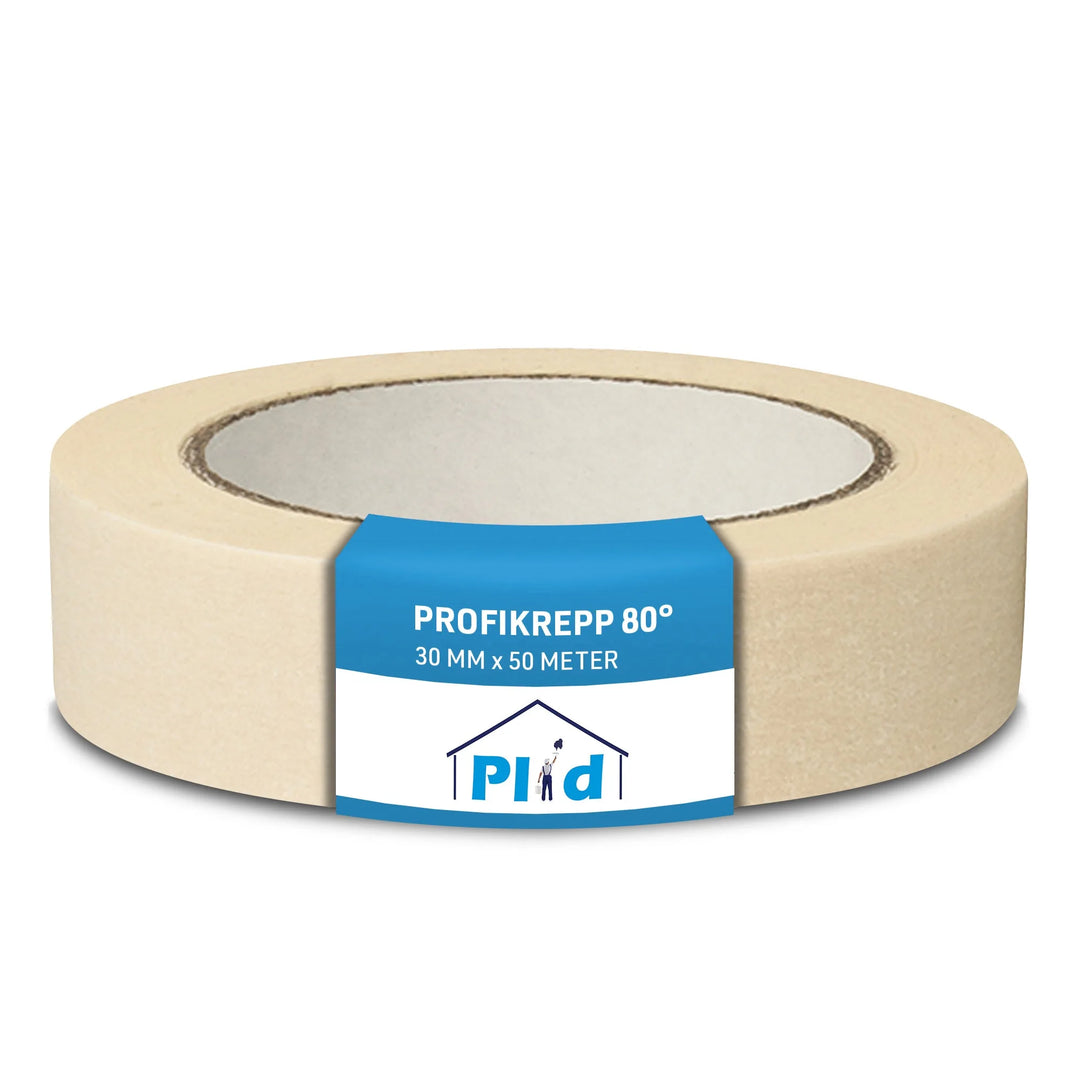 Das Plid Kreppband Set Beige - 3-teilig von plid eignet sich ideal zum sauberen Abkleben beim Streichen und Malerarbeiten. Jede Rolle misst 30 mm x 50 Meter und trägt ein blau-weißes Label mit Haus-Logo und der Aufschrift PROFIKREPP 80°.