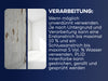 Geteiltes Bild mit einer rostigen, abblätternden Wand auf der linken Seite und einer sauberen, weißen Wand auf der rechten Seite, mit deutschem Text über Farbverarbeitung und Verdünnungsanweisungen auf dunkelblauem Hintergrund.