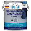 Eine Plid® Garagenbodenbeschichtung von plid zeigt ein Autoreifenbild und die deutsche Flagge. Sie ist ölbeständig, wetterfest, wasserbasiert und lösemittelarm - ideal für Beton- und Estrichböden. Deckt ~18m². Hergestellt in Deutschland.
